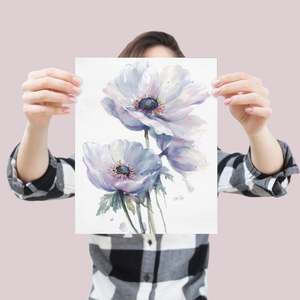 Watercolor Anemone Flowers Wall Art Illustration Print Poster Unframed - Picture 3 of 9